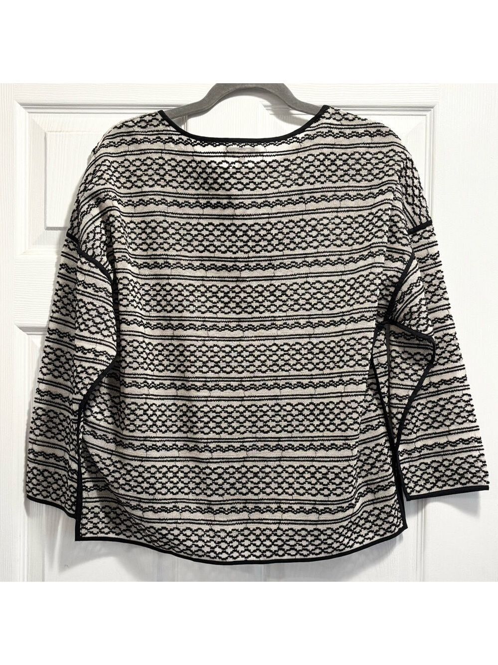 Madewell Tidal Wave Pullover Sweater Embroidered Jacquard Black Cream Top Medium - Picture 8 of 14